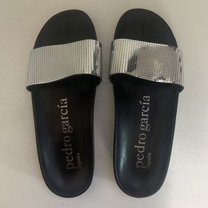 Pedro Garcia Alice Metallic Leather Slide Size 38.5 Disco Ball Mirror